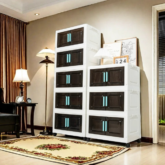 5-Tier Foldable Storage Organizer with 4 Swivel Wheels, PP Plastic Shelving Unit for Home, Kitchen, Office – Space-Saving, Heavy