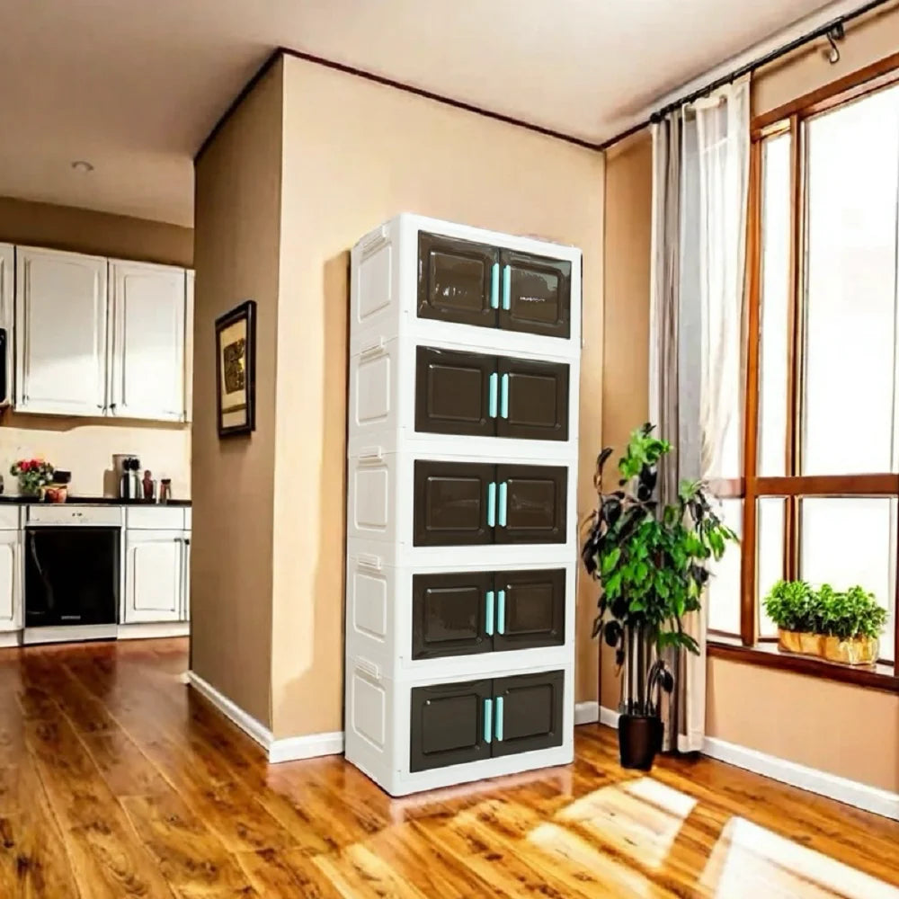 5-Tier Foldable Storage Organizer with 4 Swivel Wheels, PP Plastic Shelving Unit for Home, Kitchen, Office – Space-Saving, Heavy