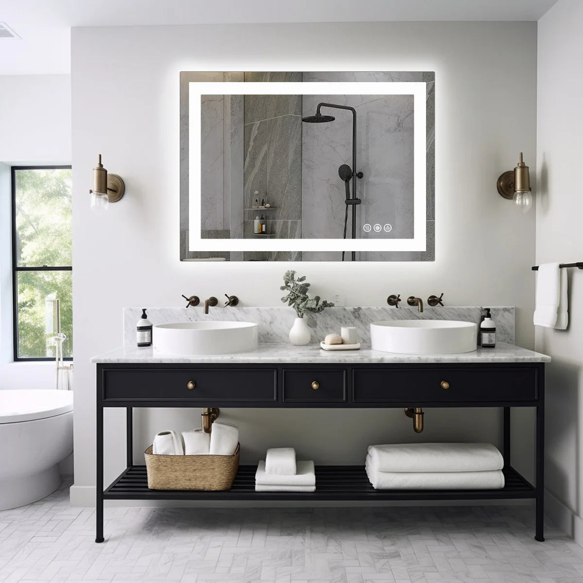 JHK 36"x 24"LED Bathroom Vanity Mirror for Wall Memory Function Tempered Glass with Front Light and Backlit For Living Room