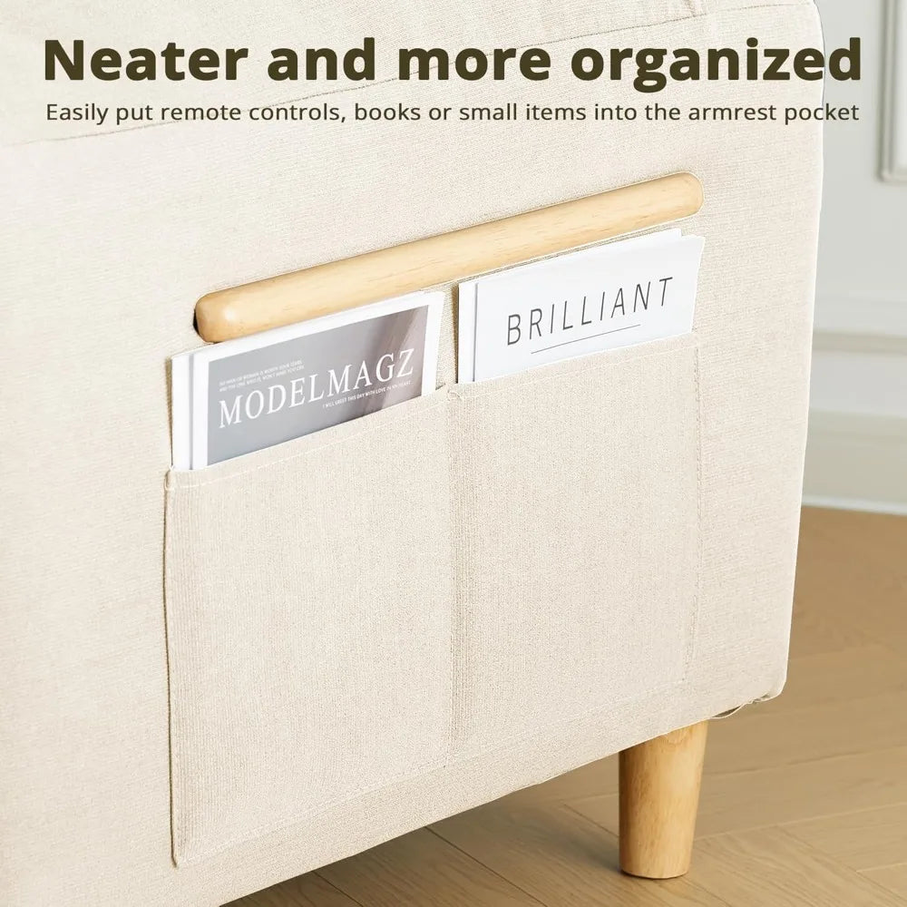 Couches for Living Room, Comfy Oversized Loveseat Sofas with Pillow Top Arms, Storage Pockets, Deep Seat, 79" 2-Seater Modern C