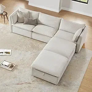 Sectional Modular Down Filled Sofa, Comfty Feather 3 Seat Cloud Couch, FSC Certified Modern Deep Seat Sectional for Living Room