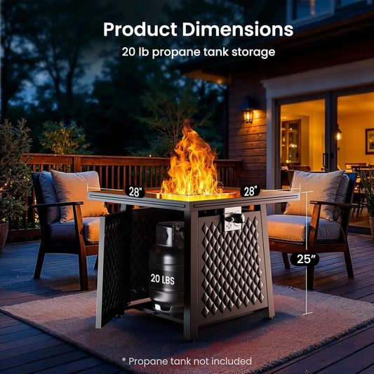 32 Inch Propane Fire Pits,50,000 BTU Gas Fire Pit Table for Outsides with Steel Lid & Lava Rock,2-in-1 Square Fire Table, Black