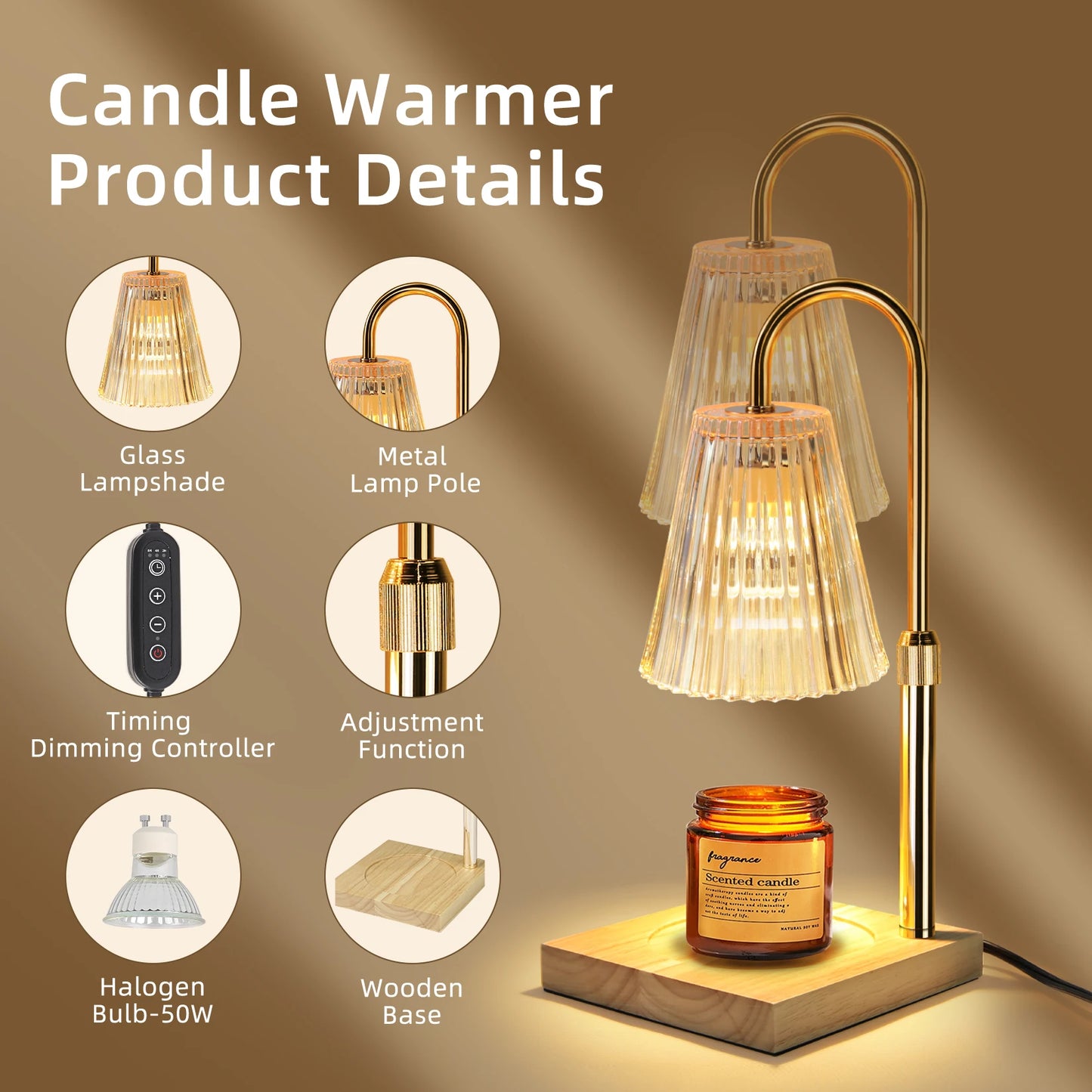 Candle Heating Lamp With Adjustable Height Electric Candle Heating Light with Timer Suitable For Scented Large Cans Of Candles