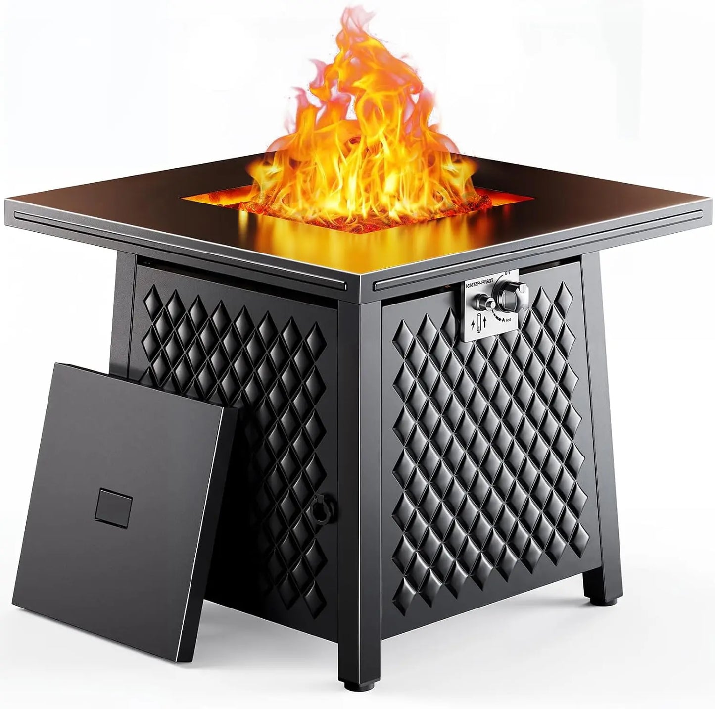 32 Inch Propane Fire Pits,50,000 BTU Gas Fire Pit Table for Outsides with Steel Lid & Lava Rock,2-in-1 Square Fire Table, Black