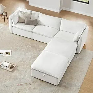 Sectional Modular Down Filled Sofa, Comfty Feather 3 Seat Cloud Couch, FSC Certified Modern Deep Seat Sectional for Living Room