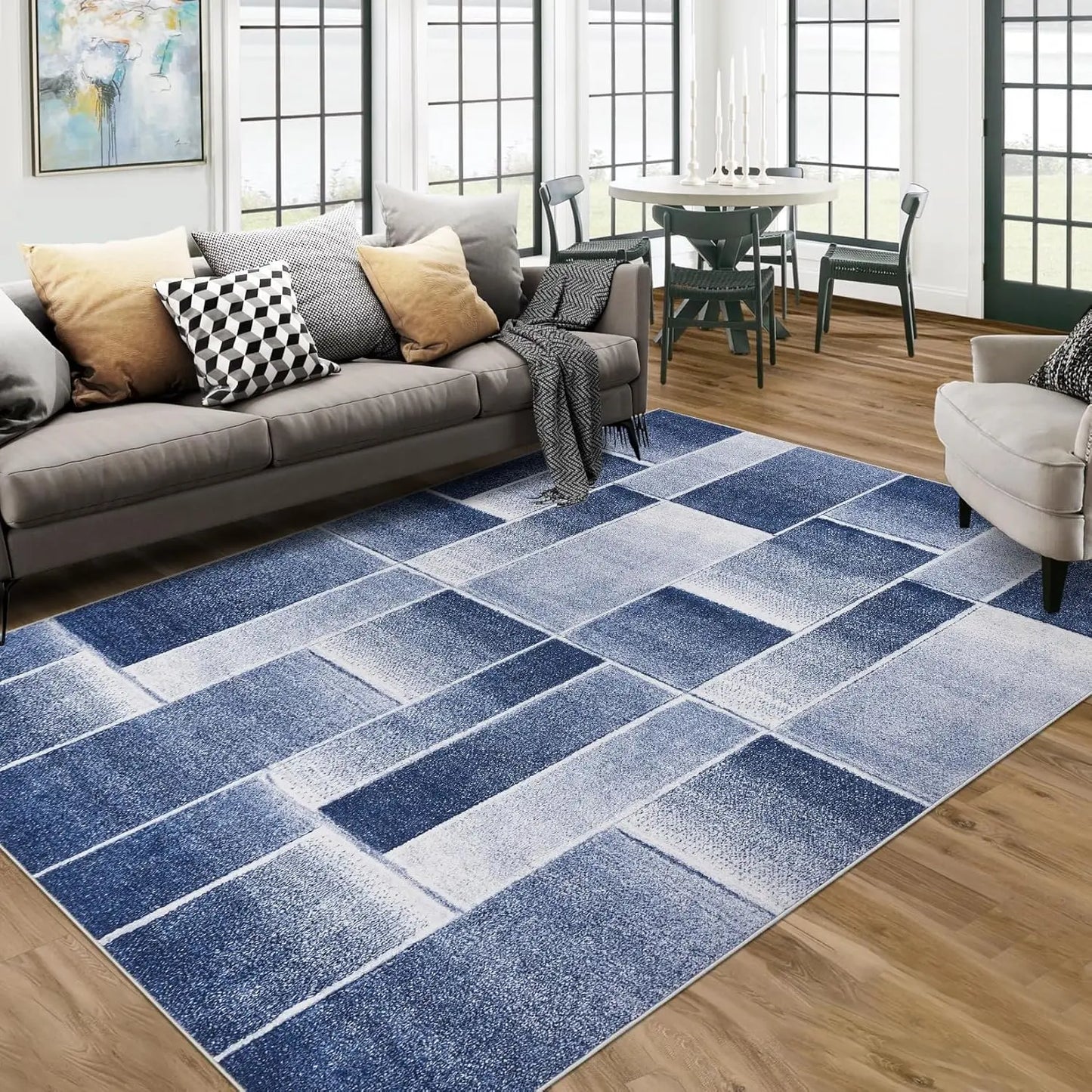 Modern Geometric Area Rug for Living Room Washable Soft Large Rug Indoor Floor Rug Carpet for Bedroom Entryway Dining Room