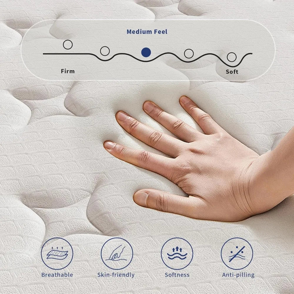 Mattress,12 Inch Mattresses in a Box, Individually Wrapped Pocket Coils for Isolate Motion,Pressure Relief,CertiPUR-US Certified