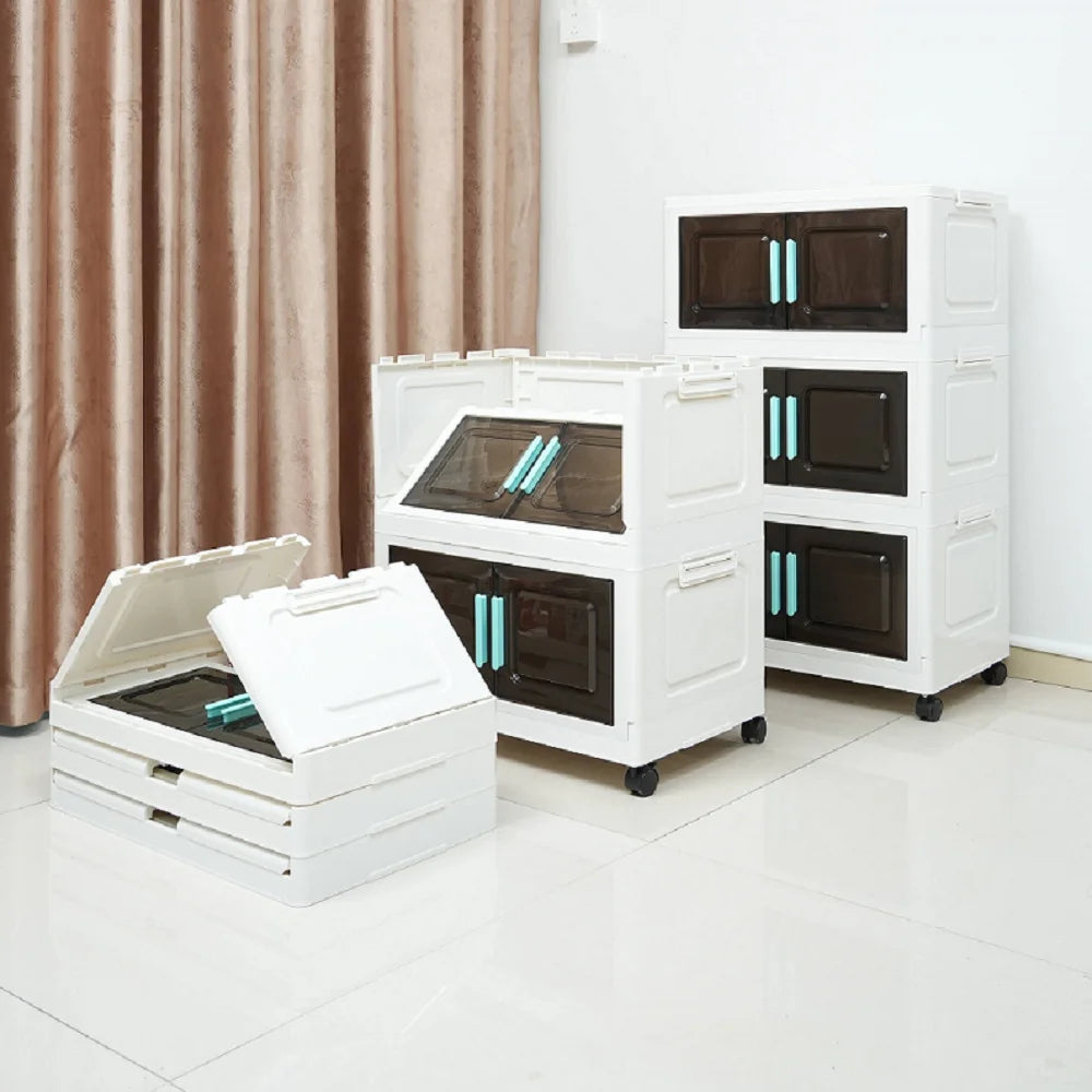 5-Tier Foldable Storage Organizer with 4 Swivel Wheels, PP Plastic Shelving Unit for Home, Kitchen, Office – Space-Saving, Heavy