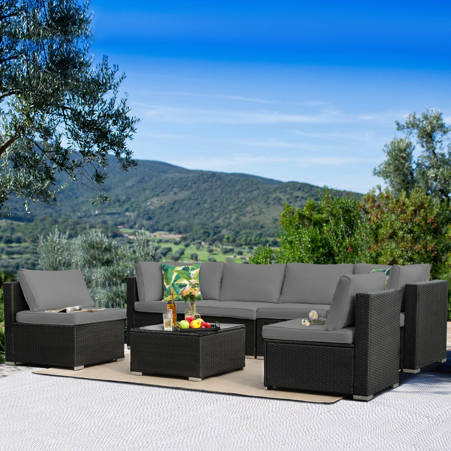 Outdoor NAGA BAHNA Patio Furniture, 8 Piece Outdoor Sectional Sofa PE Rattan Wicker Patio Conversation Sets with Thick Cushions
