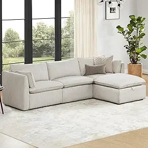 Sectional Modular Down Filled Sofa, Comfty Feather 3 Seat Cloud Couch, FSC Certified Modern Deep Seat Sectional for Living Room