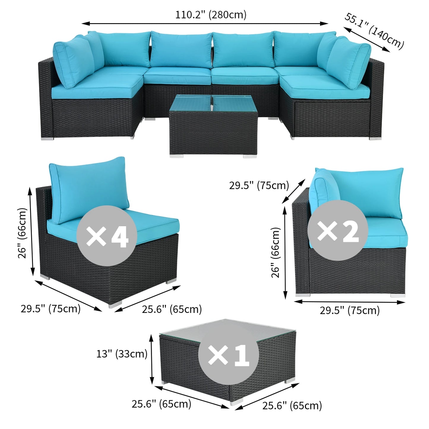 Outdoor NAGA BAHNA Patio Furniture, 8 Piece Outdoor Sectional Sofa PE Rattan Wicker Patio Conversation Sets with Thick Cushions