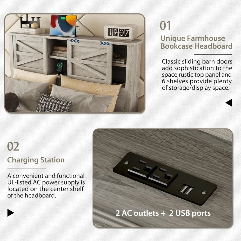FULL SIZE Bedroom Furniture Set, Full Size Platform Bed with Nightstand and Dresser, Wood Platform Bed with Double Sliding Door