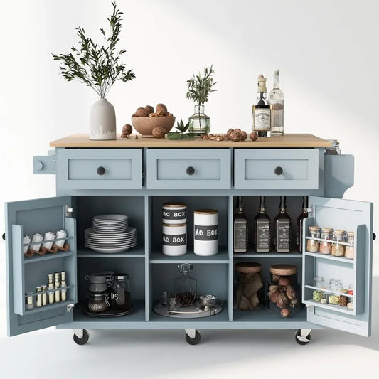 Kitchen Island with Drop Leaf, Rolling Cart with Storage Racks, Wooden Trolley on Wheels
