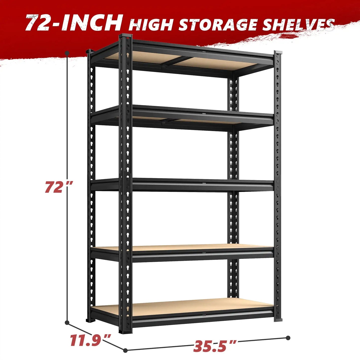 2020LBS Storage Shelves 5 Tier Garage Shelving Heavy Duty Adjustable Shelf Units for Warehouse Pantry Closet,35.5"Lx11.9"Wx 72"H