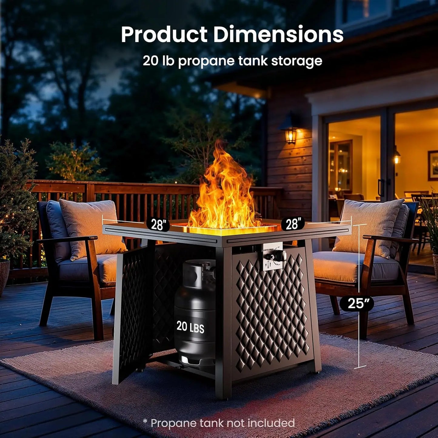 32 Inch Propane Fire Pits,50,000 BTU Gas Fire Pit Table for Outsides with Steel Lid & Lava Rock,2-in-1 Square Fire Table, Black