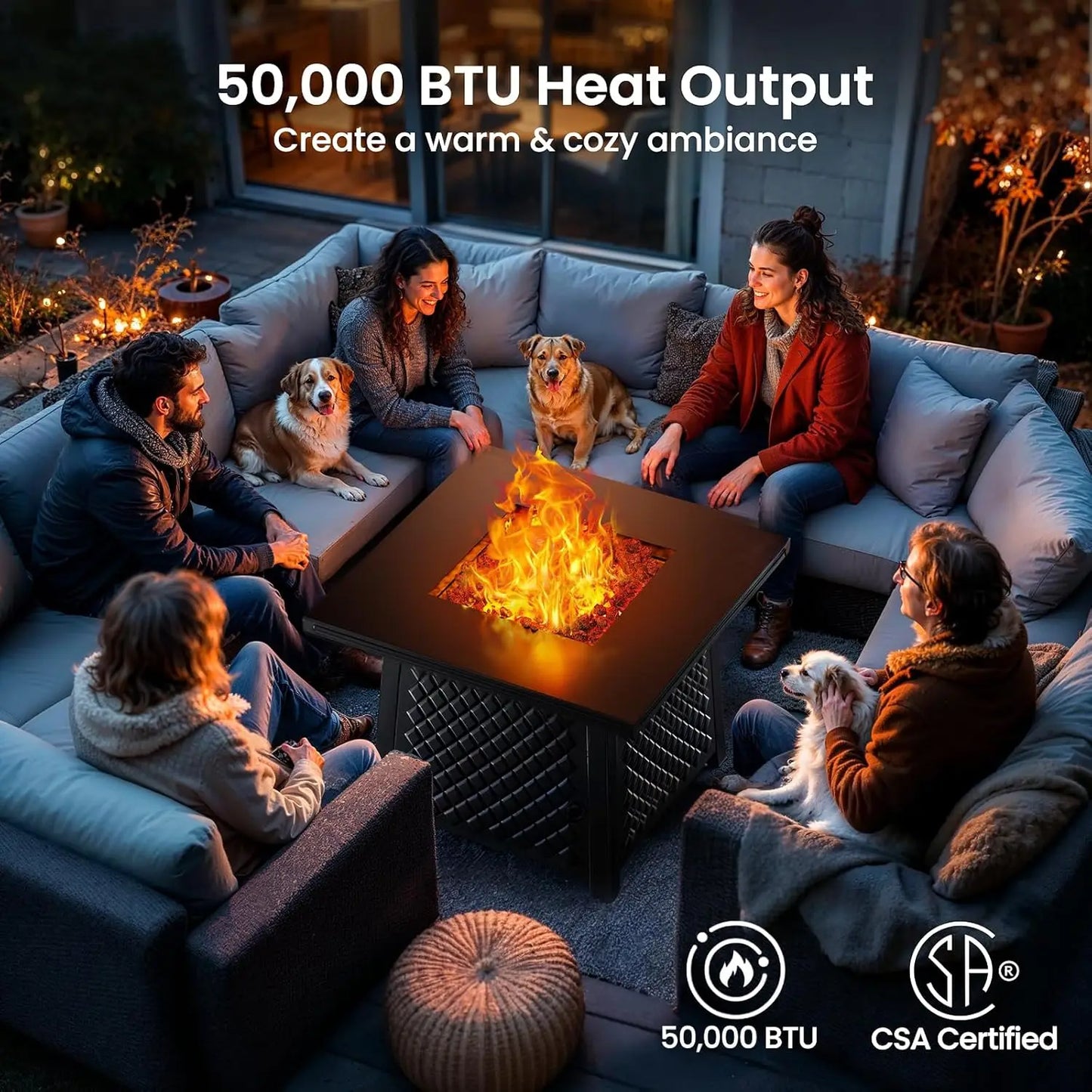 32 Inch Propane Fire Pits,50,000 BTU Gas Fire Pit Table for Outsides with Steel Lid & Lava Rock,2-in-1 Square Fire Table, Black