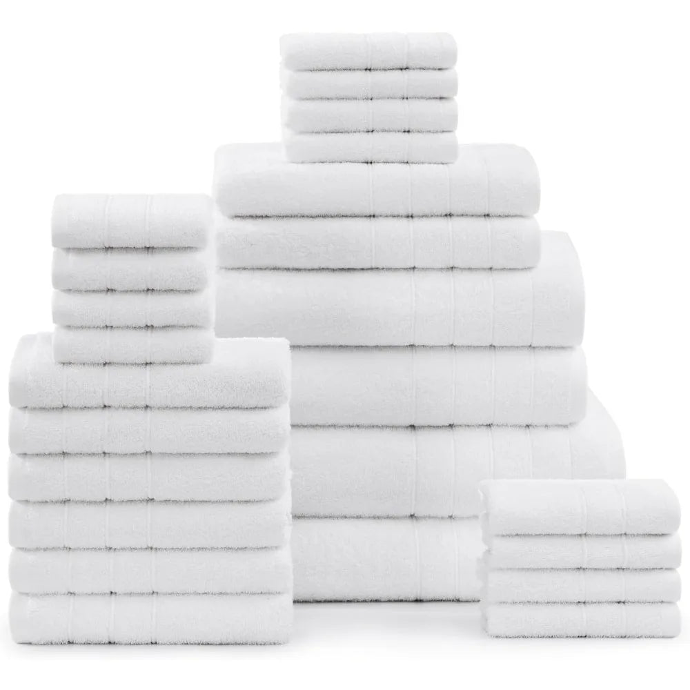 100% Cotton Bathroom Towels Set - 24 Pieces - Ring Spun, Soft & Absorbent - 2 Bath Sheets, 2 Gym, 2 Bath, 4 Fingertip,