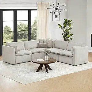 Sectional Modular Down Filled Sofa, Comfty Feather 3 Seat Cloud Couch, FSC Certified Modern Deep Seat Sectional for Living Room