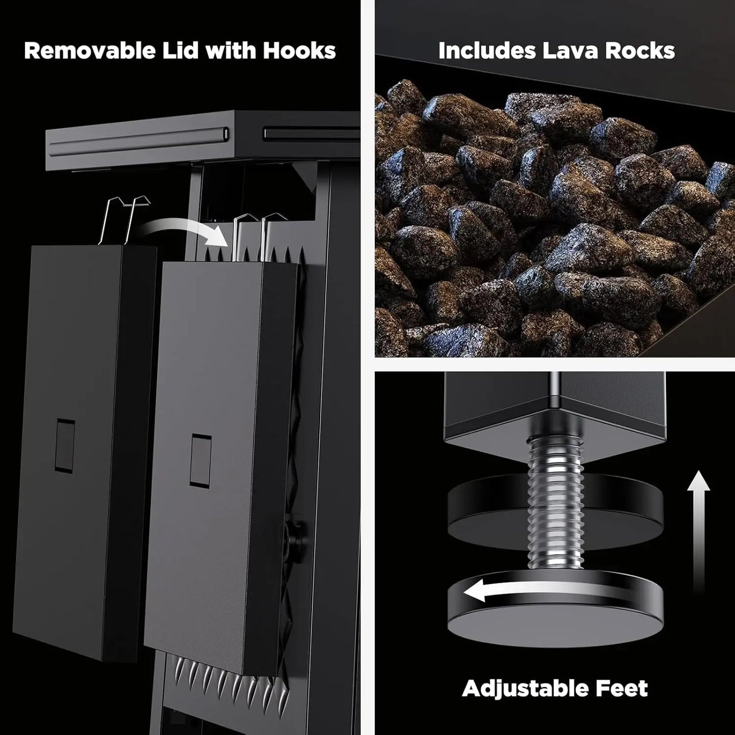 32 Inch Propane Fire Pits,50,000 BTU Gas Fire Pit Table for Outsides with Steel Lid & Lava Rock,2-in-1 Square Fire Table, Black