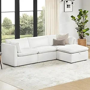 Sectional Modular Down Filled Sofa, Comfty Feather 3 Seat Cloud Couch, FSC Certified Modern Deep Seat Sectional for Living Room