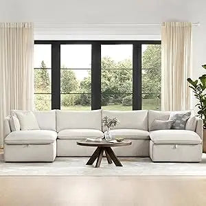Sectional Modular Down Filled Sofa, Comfty Feather 3 Seat Cloud Couch, FSC Certified Modern Deep Seat Sectional for Living Room