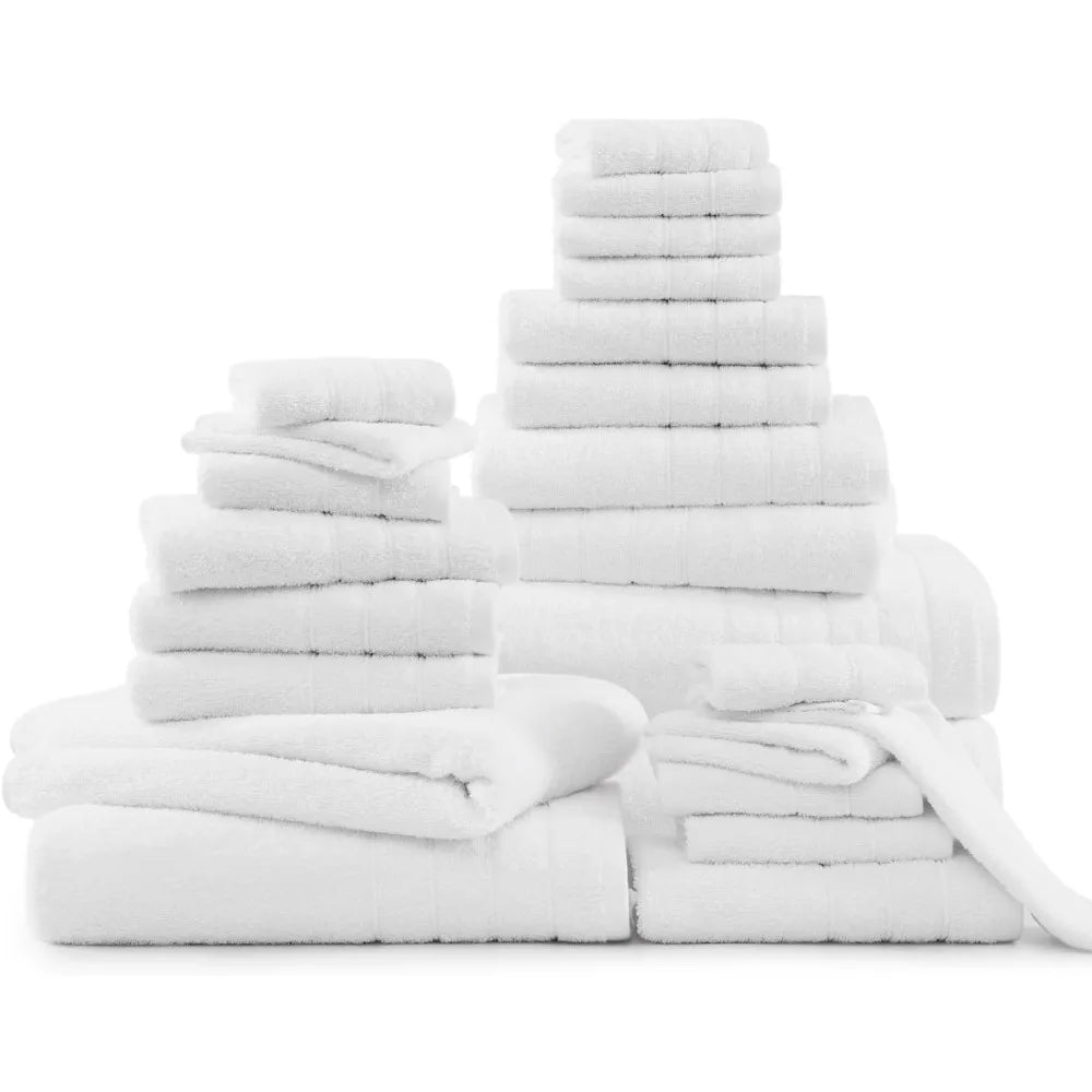 100% Cotton Bathroom Towels Set - 24 Pieces - Ring Spun, Soft & Absorbent - 2 Bath Sheets, 2 Gym, 2 Bath, 4 Fingertip,