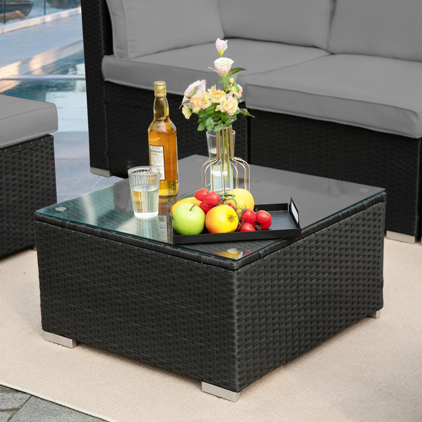 Outdoor NAGA BAHNA Patio Furniture, 8 Piece Outdoor Sectional Sofa PE Rattan Wicker Patio Conversation Sets with Thick Cushions