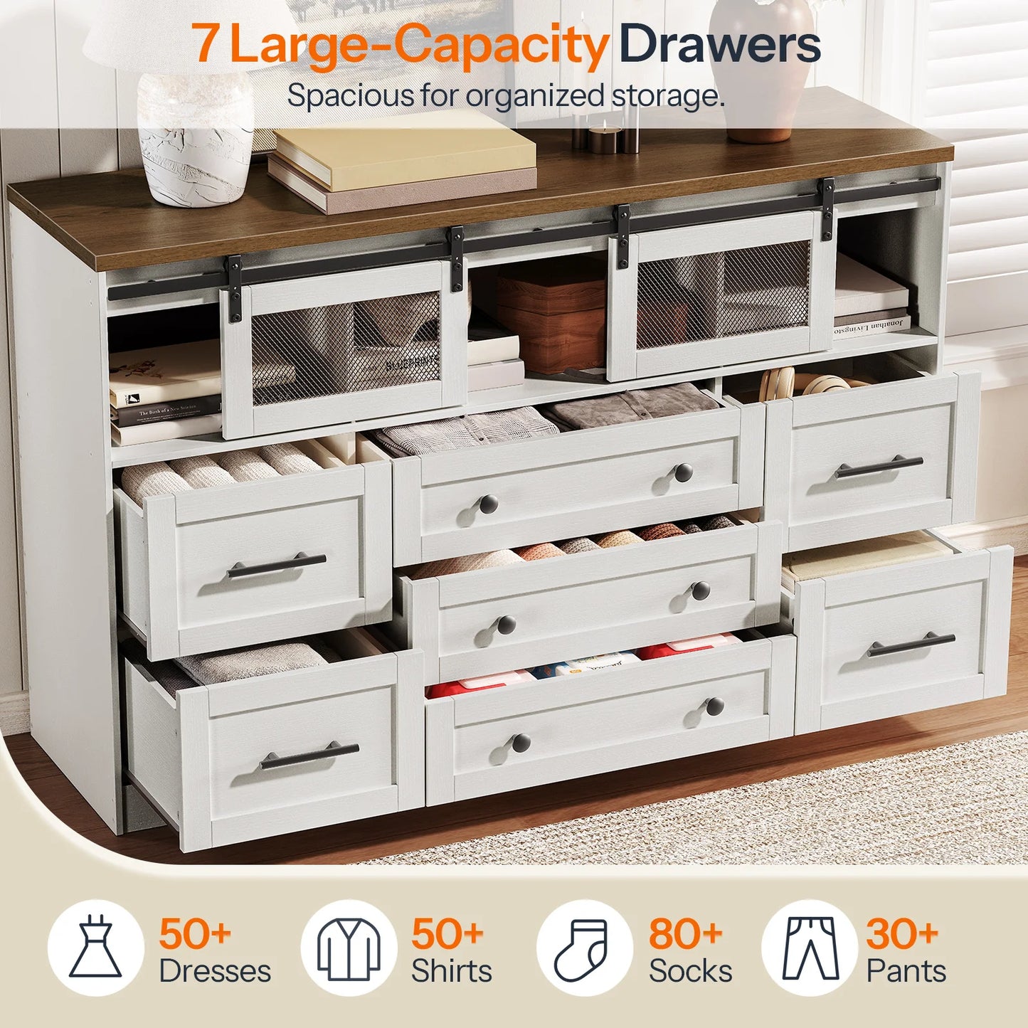 7 Drawers Dresser Bedroom White Dresser with Storage