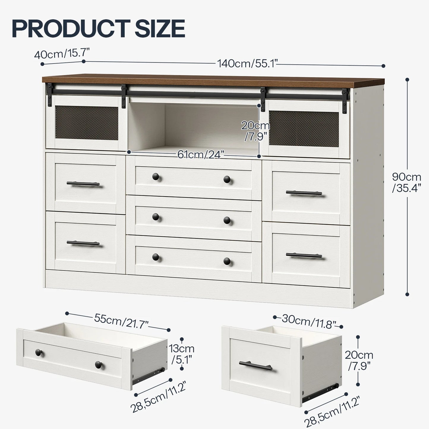 7 Drawers Dresser Bedroom White Dresser with Storage